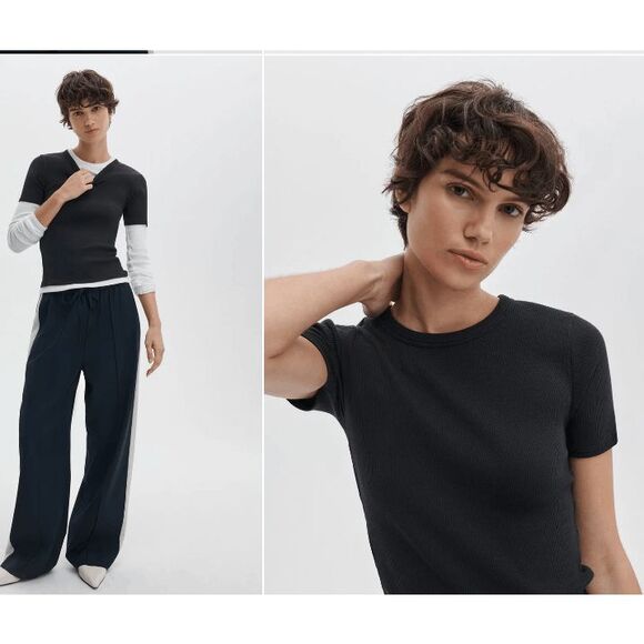 rag & bone Tops - Rag & Bone The Essential Rib Tee Cotton Modal Stretch Crew Black Size Small